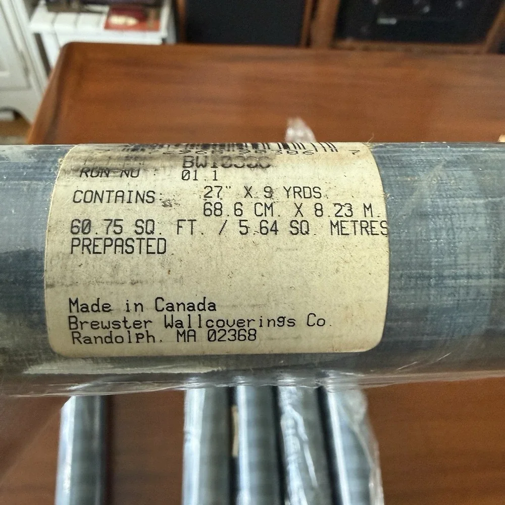 6 Rolls Vintage Brewster Blue Chambray Stripe Wallpaper BW-103-06 NOS Prepasted